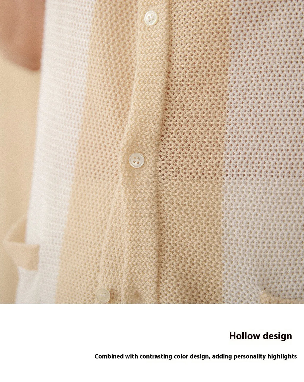 Women's beige lapel cardigan with short sleeves made from cotton and linen blend fabric