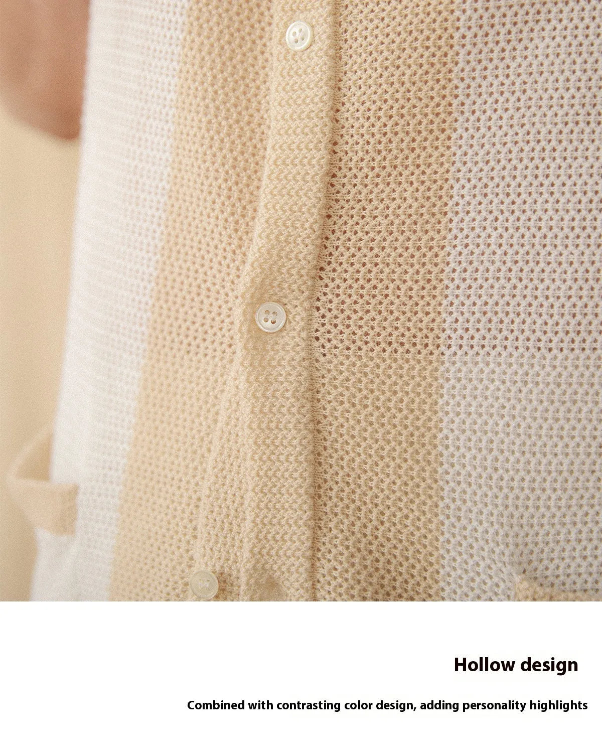Women's beige lapel cardigan with short sleeves made from cotton and linen blend fabric