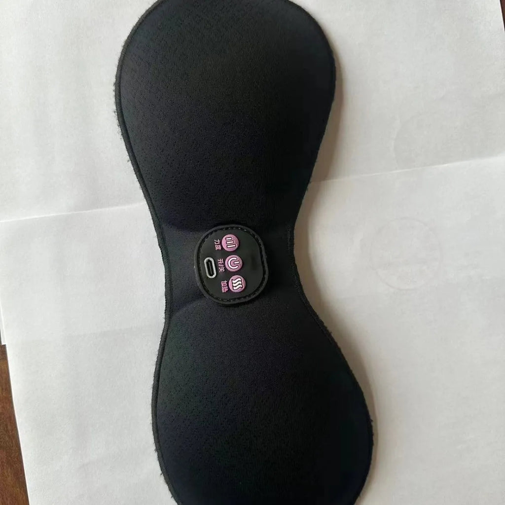 Black electric massage bra inner cushion with three-key control panel and silicone chest stickers