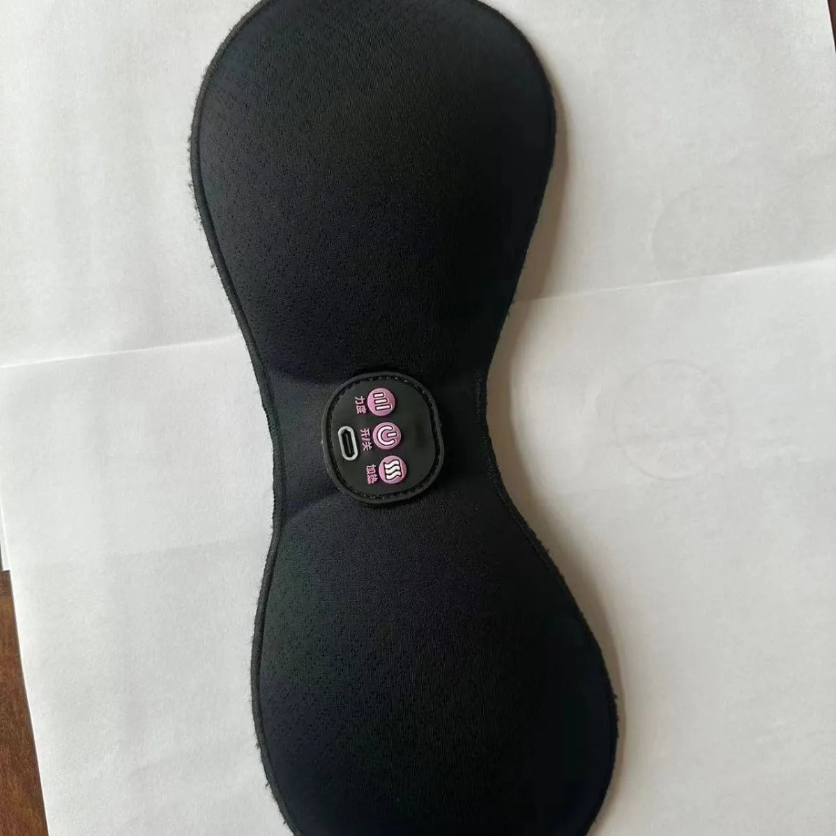 Black electric massage bra inner cushion with three-key control panel and silicone chest stickers