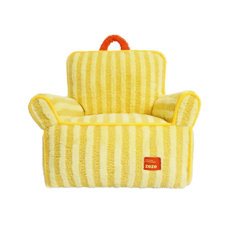 Striped soft velvet pet bed for dogs in orange, purple or yellow colours with removable cover