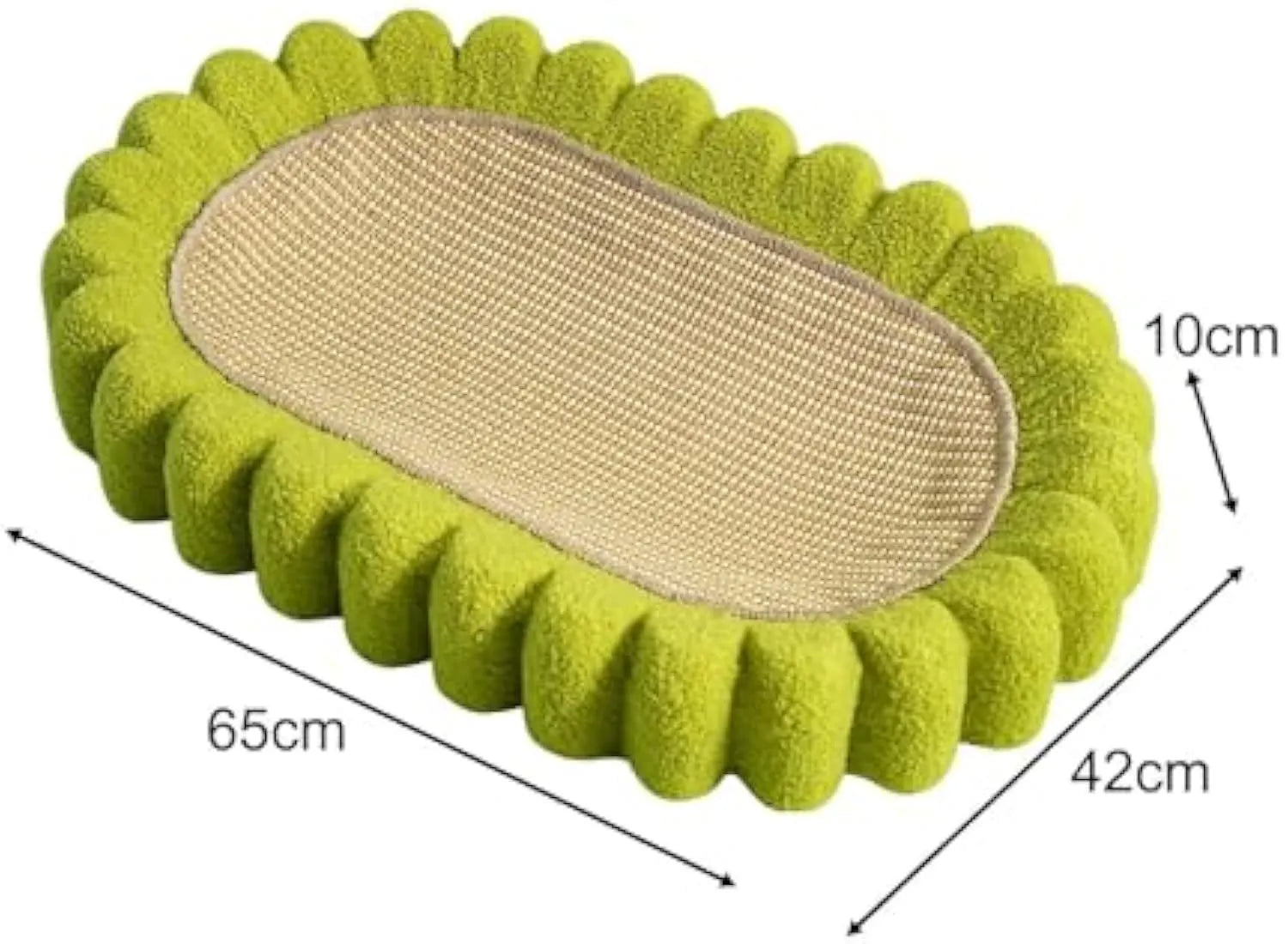 Green oval cat scratch pad bowl made from sisal measuring 650x420x100mm