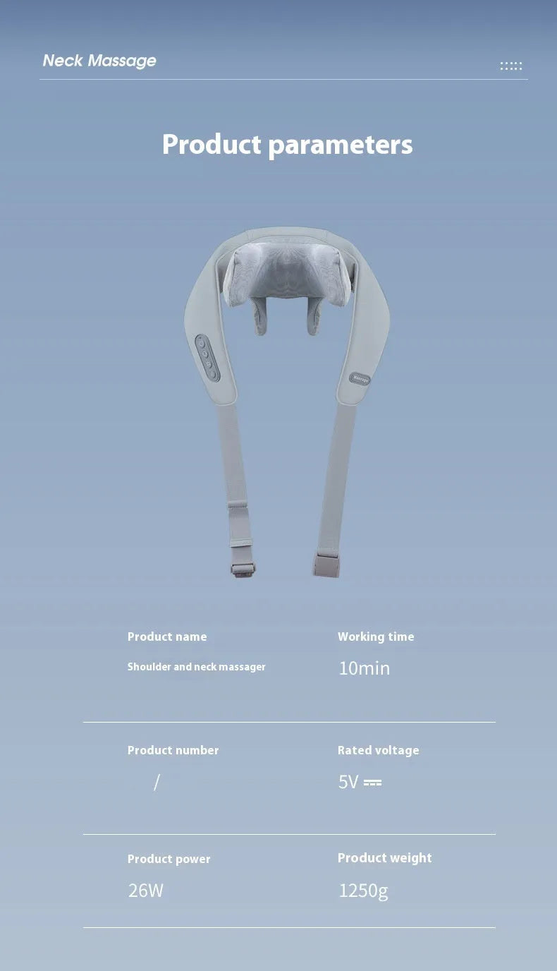 Grey USB-powered neck and back massager with infrared physiotherapy function and dual gear settings