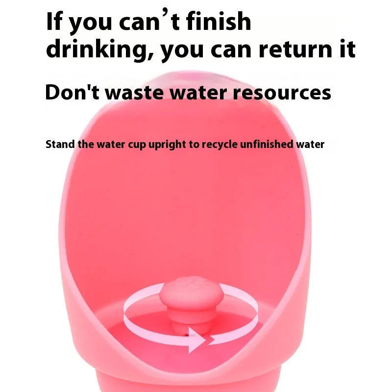 Collapsed and unfolded pink silicone folding water bowl for pets on a table.
