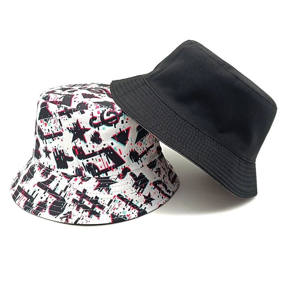 Musical note patterned polyester bucket hat with dome crown in size M fitting 56-58cm