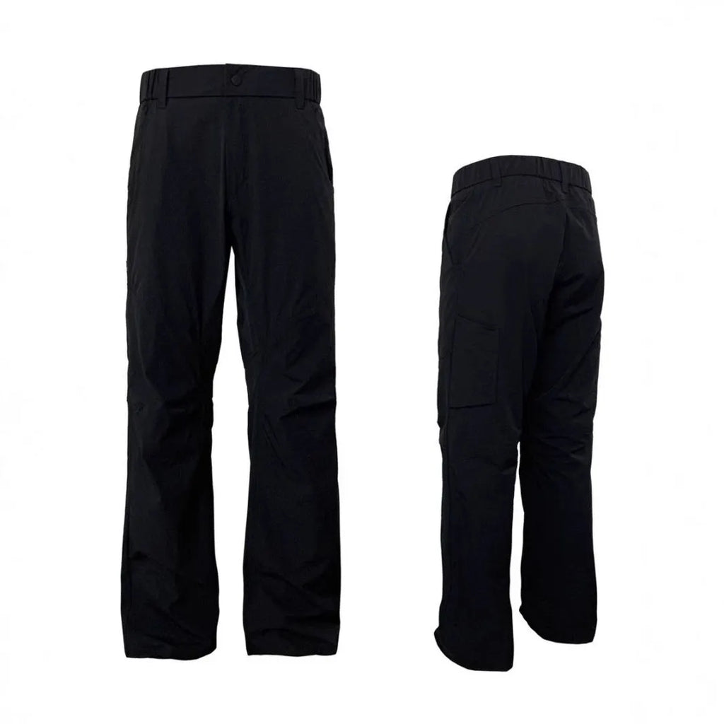 3D cut straight leg trousers with elastic waistband in five colour options showing contemporary deconstructed design