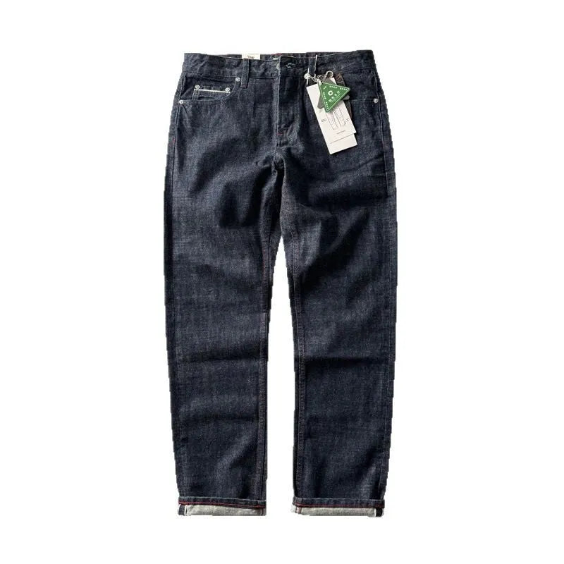 Men's straight leg jeans in primary colour denim with medium waist and regular length
