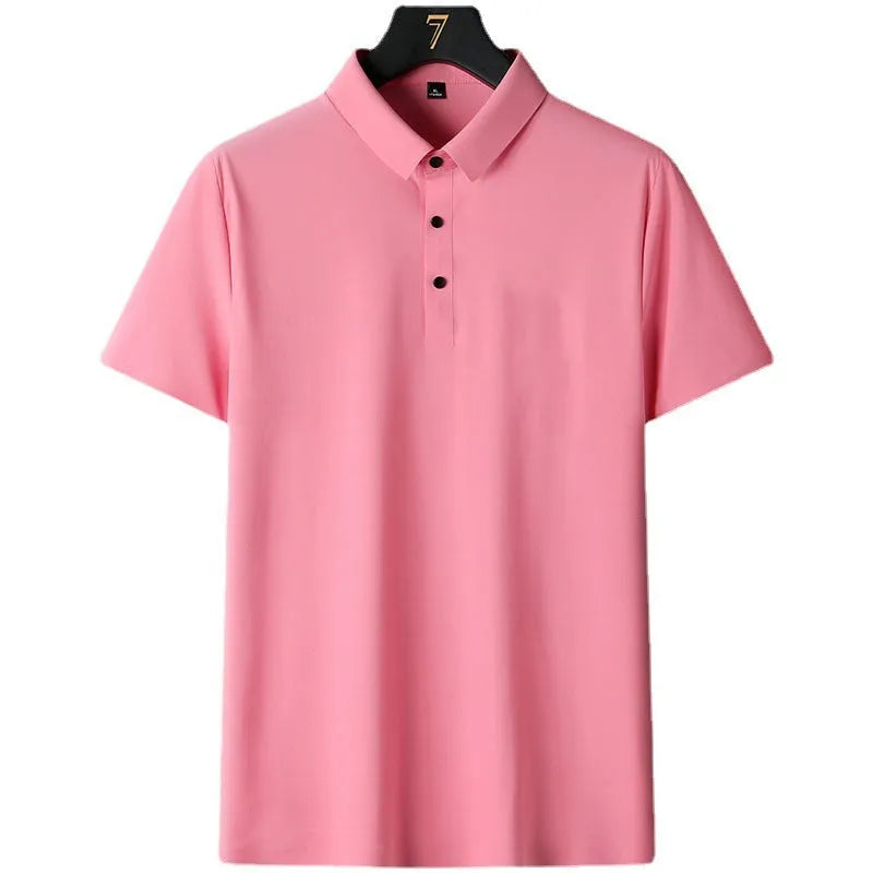 Men's solid colour short sleeve non-ironing business casual shirt on a hanger