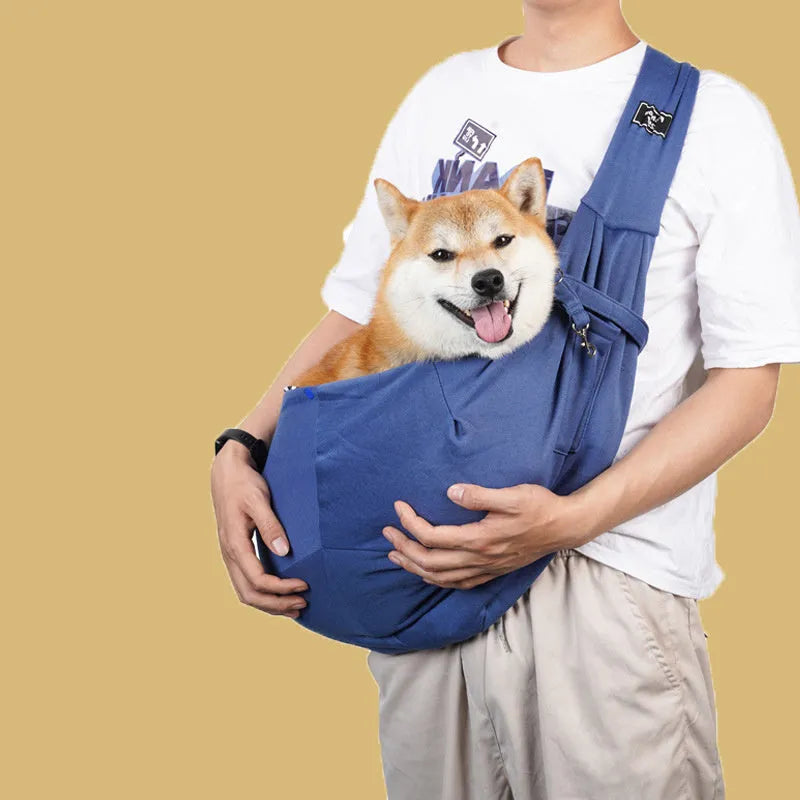 Foldable cat messenger backpack in a choice of colours, shown with adjustable strap and large main compartment.