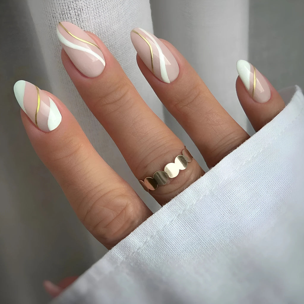 Medium drop-shaped plaid pattern wearable nail stickers with gel glue adhesive in JF0518 colour