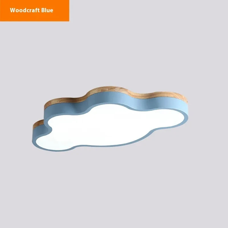 Cloud-shaped modern ceiling lamp in wood pink finish, 50x25cm, with white LED light