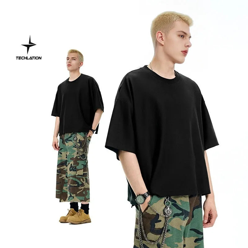 Men's sand grey loose fit short sleeve t-shirt made from cotton and polyester blend fabric