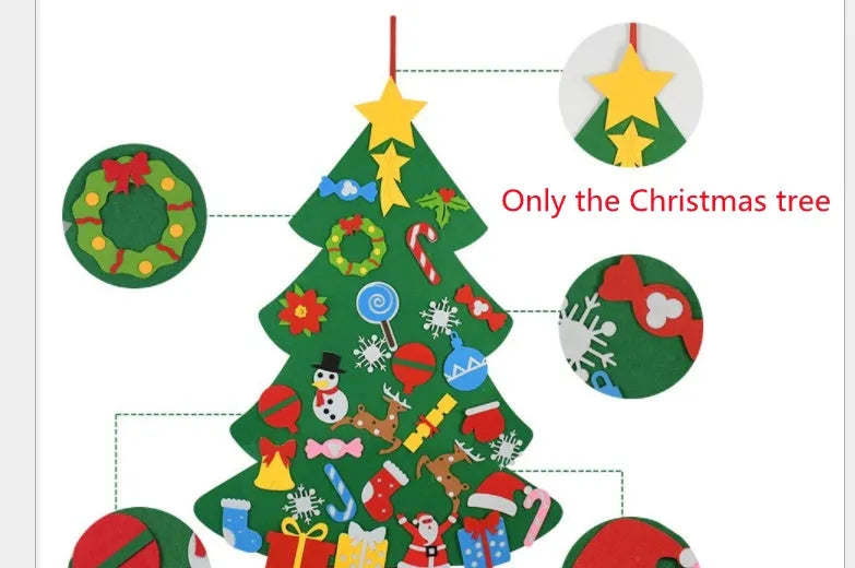 Children's DIY felt Christmas tree with lights 98cm tall green wall hanging decoration