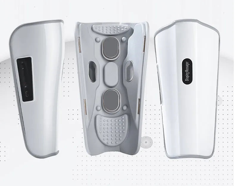 White plastic pulse calf massager with mechanical controls and Type-C port for leg acupoint therapy