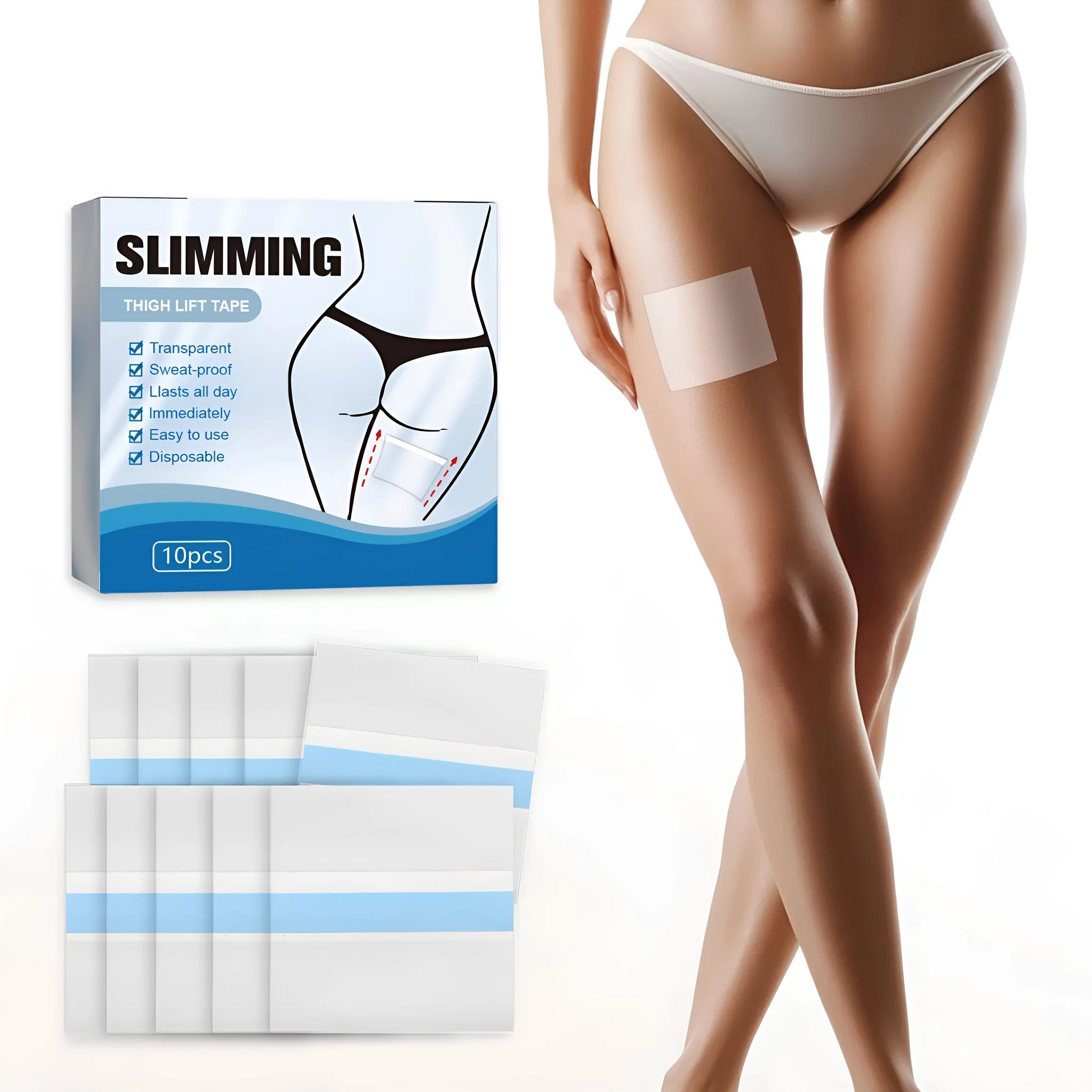 Ten body shaping stickers in square 12x12 cm format with water-based gel containing collagen