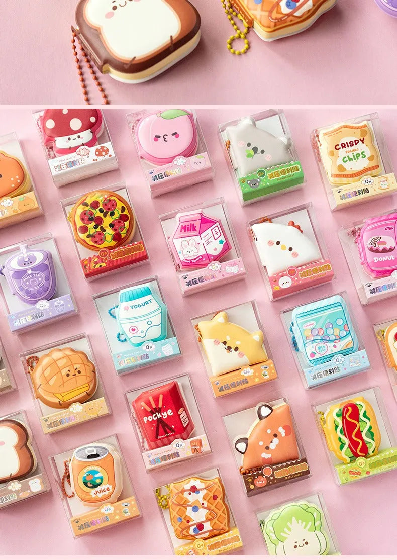 Mini bean-shaped sticky note notebooks 4-pack in various themed designs