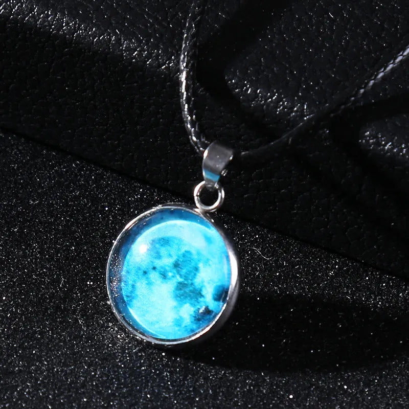 Christmas moon night sky luminous alloy pendant necklace with constellation design in glass and coloured glaze
