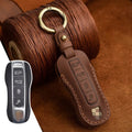 Authentic cowhide leather Porsche key case in retro style for 3-key and 4-key fobs