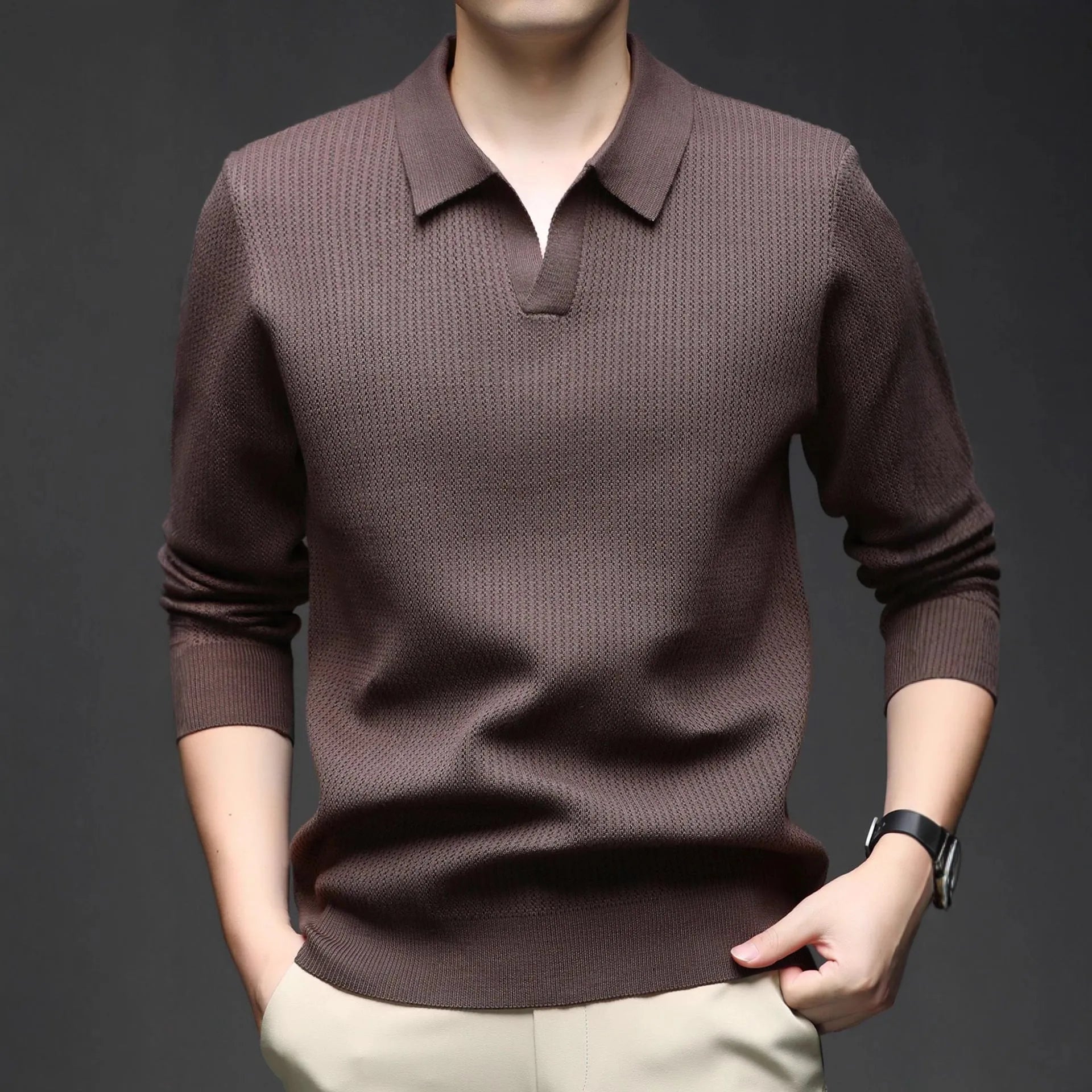 Men's loose fit casual jumper in green colour shown front view