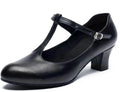 Leather Latin dance shoes for women in black T-shape soft sole design