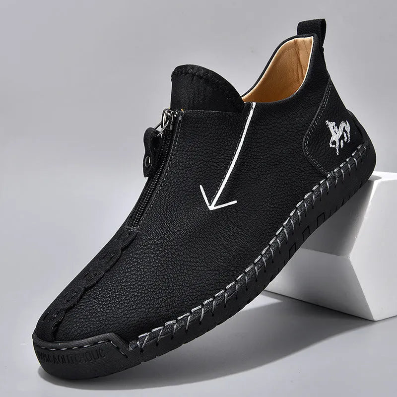 Men's leather-style boots with front zipper closure in multiple colour options