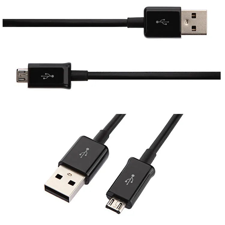 Black and white Android Micro USB charging and data sync cable, 1 metre long.