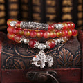 Natural watermelon crystal Chinese knot bracelet with elephant-style beads