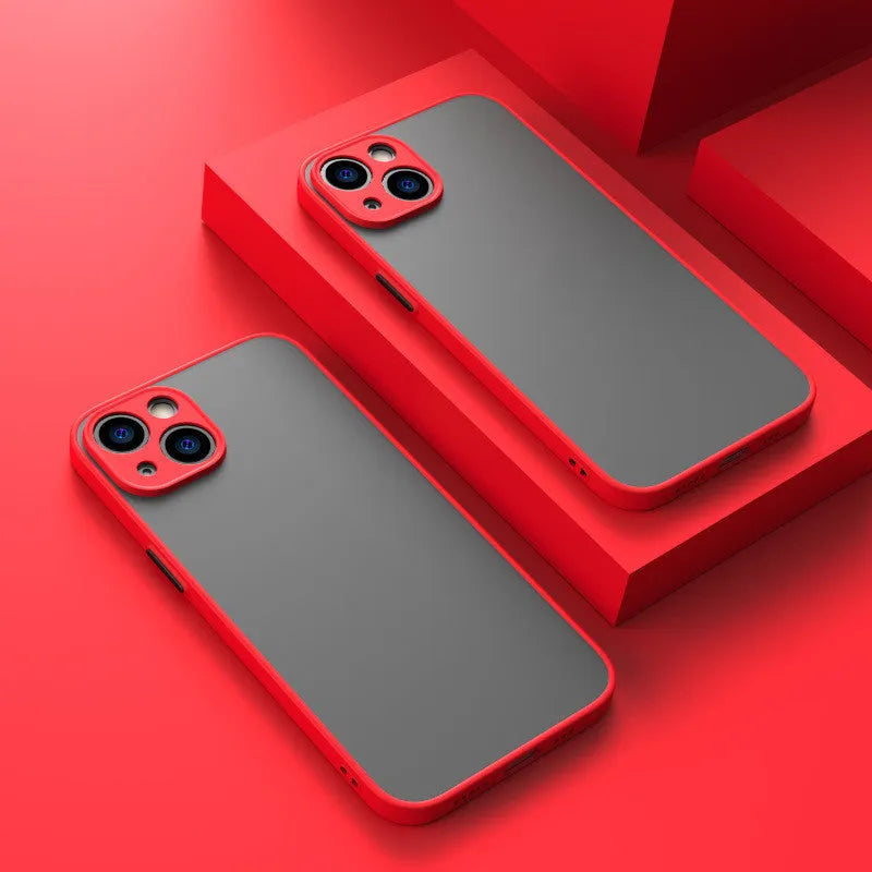 Black frosted hard iPhone case with fine hole cutouts for camera and ports on a dark background.