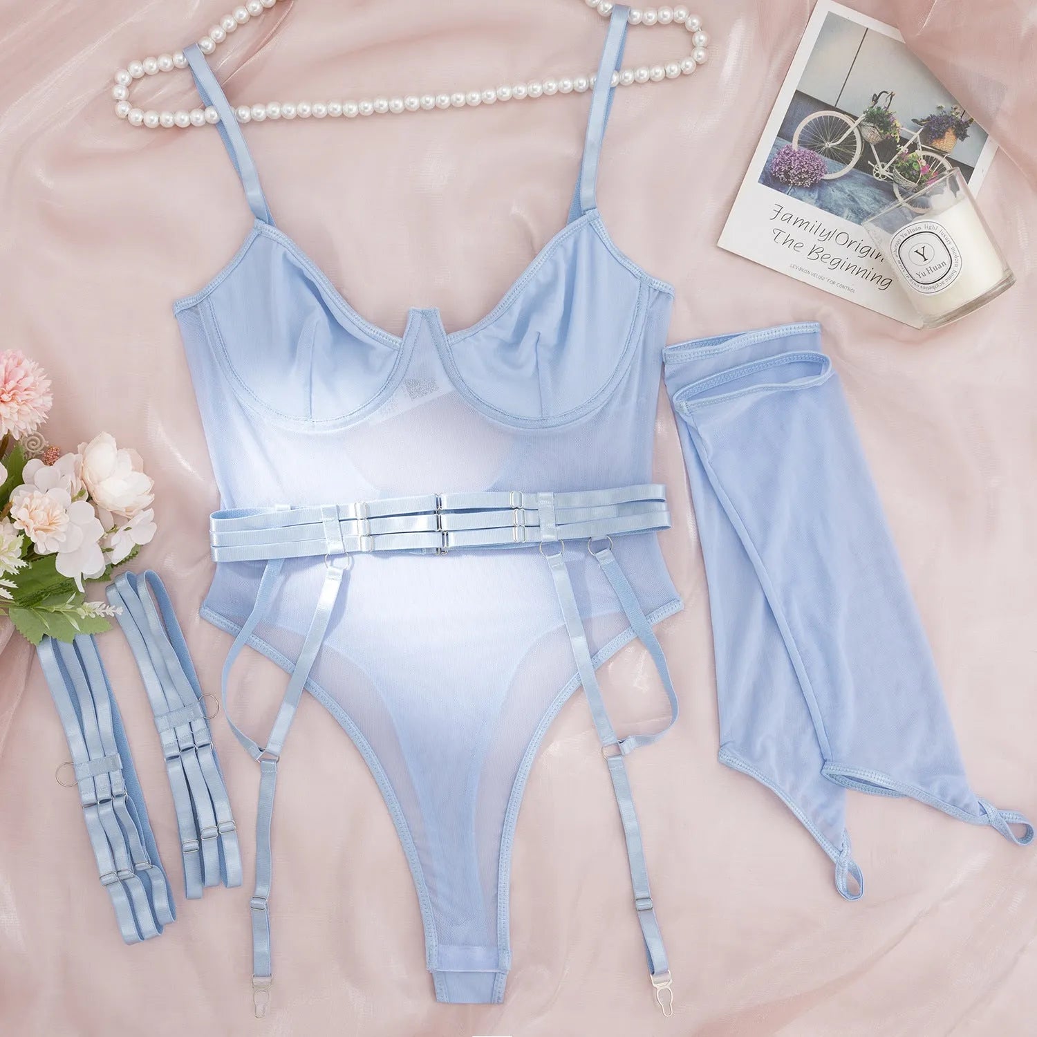 See-through mesh jumpsuit for women in polyester fabric with transparent construction