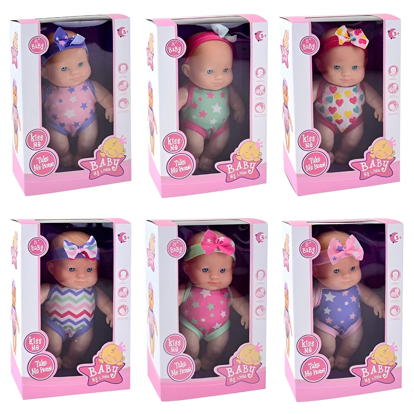 Simulation baby vinyl figurine doll in colour option, 21.5cm tall, realistic design