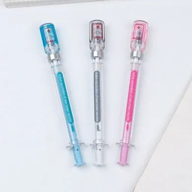 Vaccine design gel pen with syringe appearance and 0.5mm black ink refill
