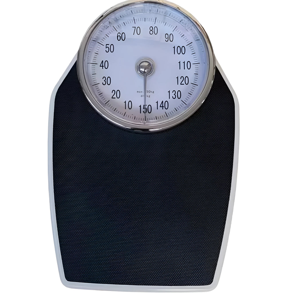Black mechanical body weight scale with large analogue dial on 47x35cm platform