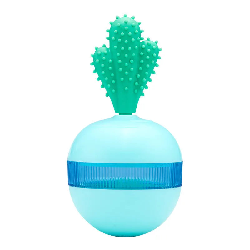 Blue and green durable rubber interactive treat dispensing tumbler ball dog toy
