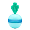 Blue and green durable rubber interactive treat dispensing tumbler ball dog toy