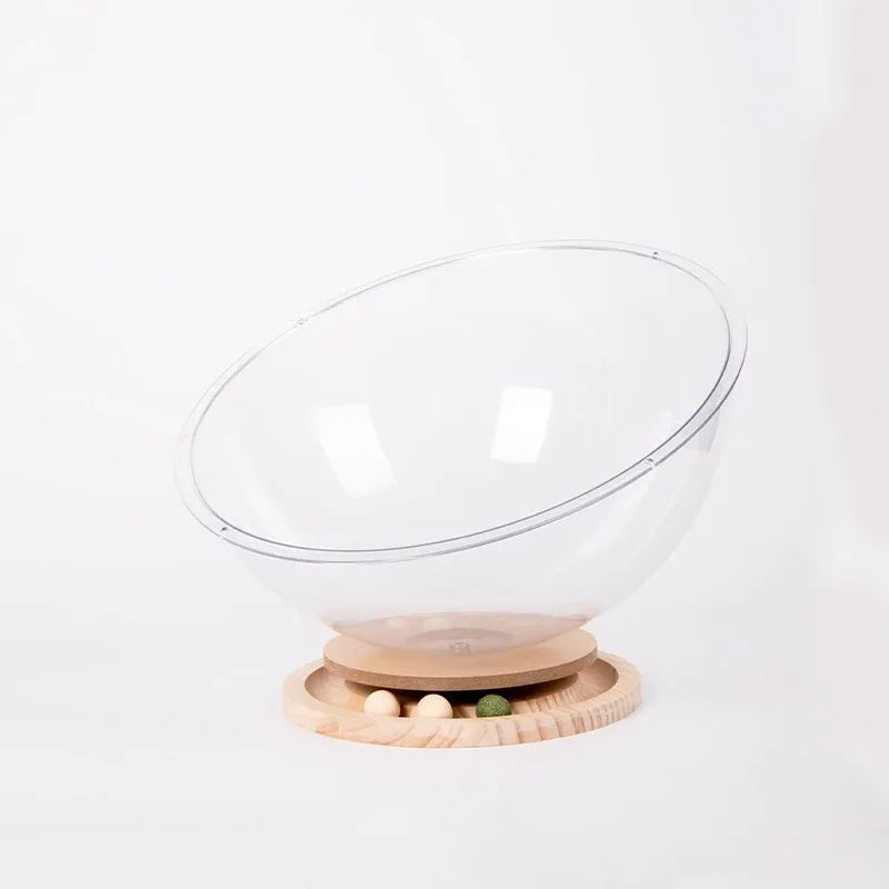 Transparent acrylic cat space capsule bed with turntable base in bathtub shape