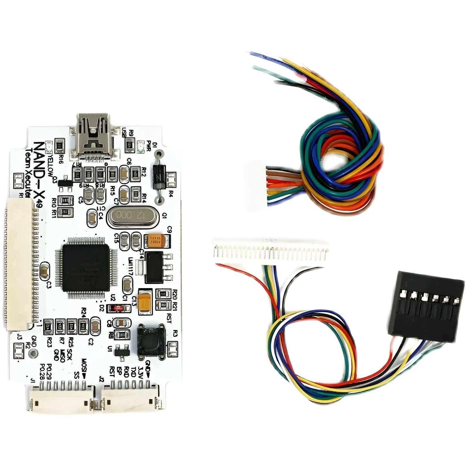 Xbox 360 brushing tool kit showing NAND-X chip and USB connector in 3-piece set