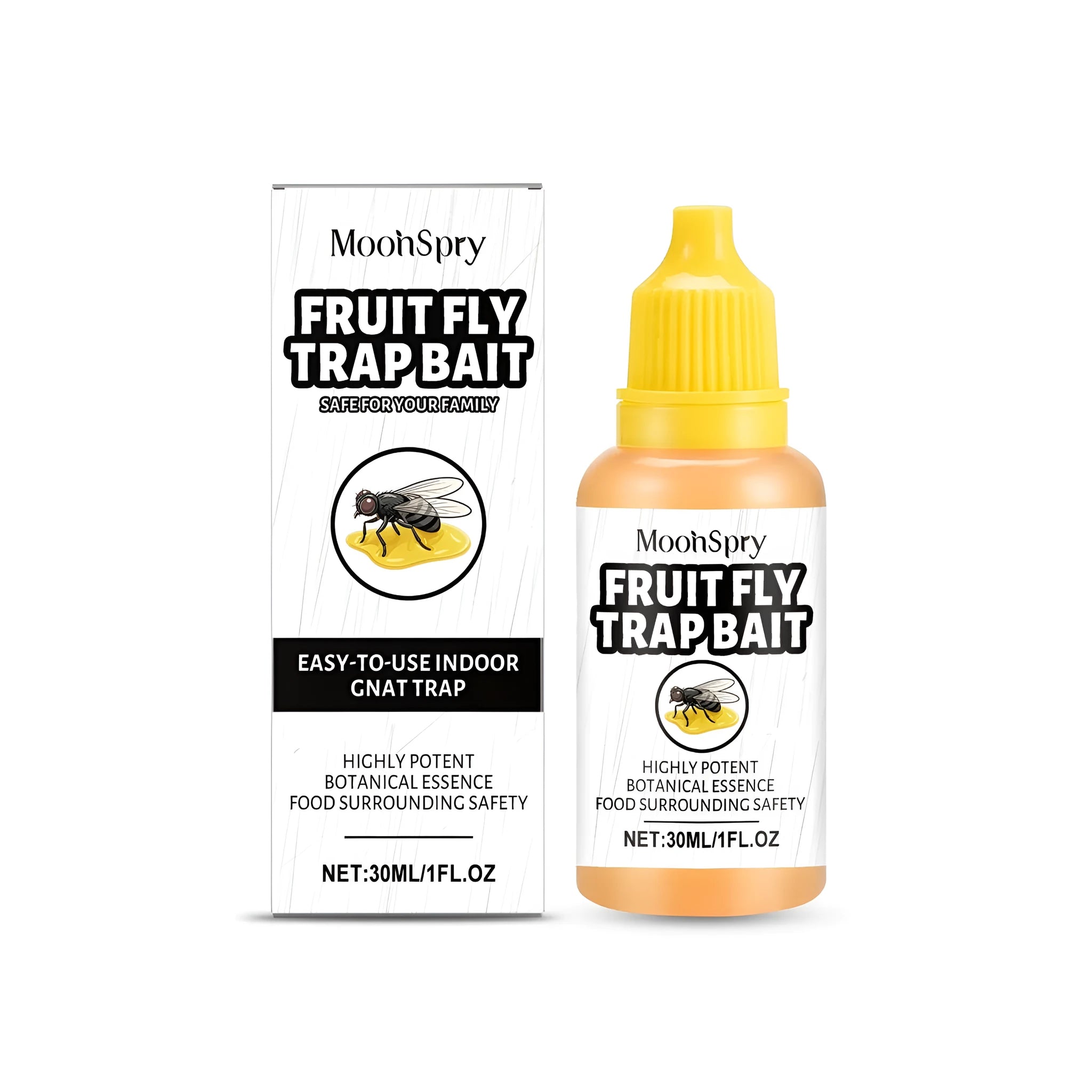 30ml bottle of clear liquid fruit fly trap bait for Drosophila control.