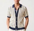 White men's knitted V-neck top with asymmetric British style design and short sleeves