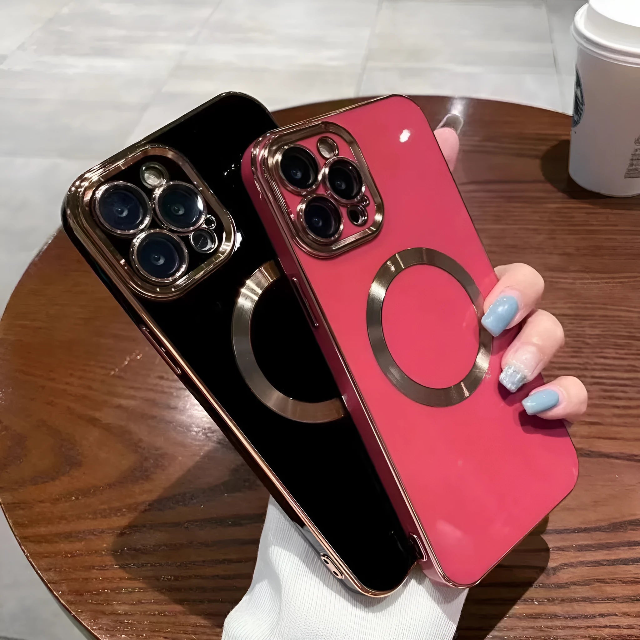 TPU magnetic phone case for Apple iPhone with electroplated metal brushed finish