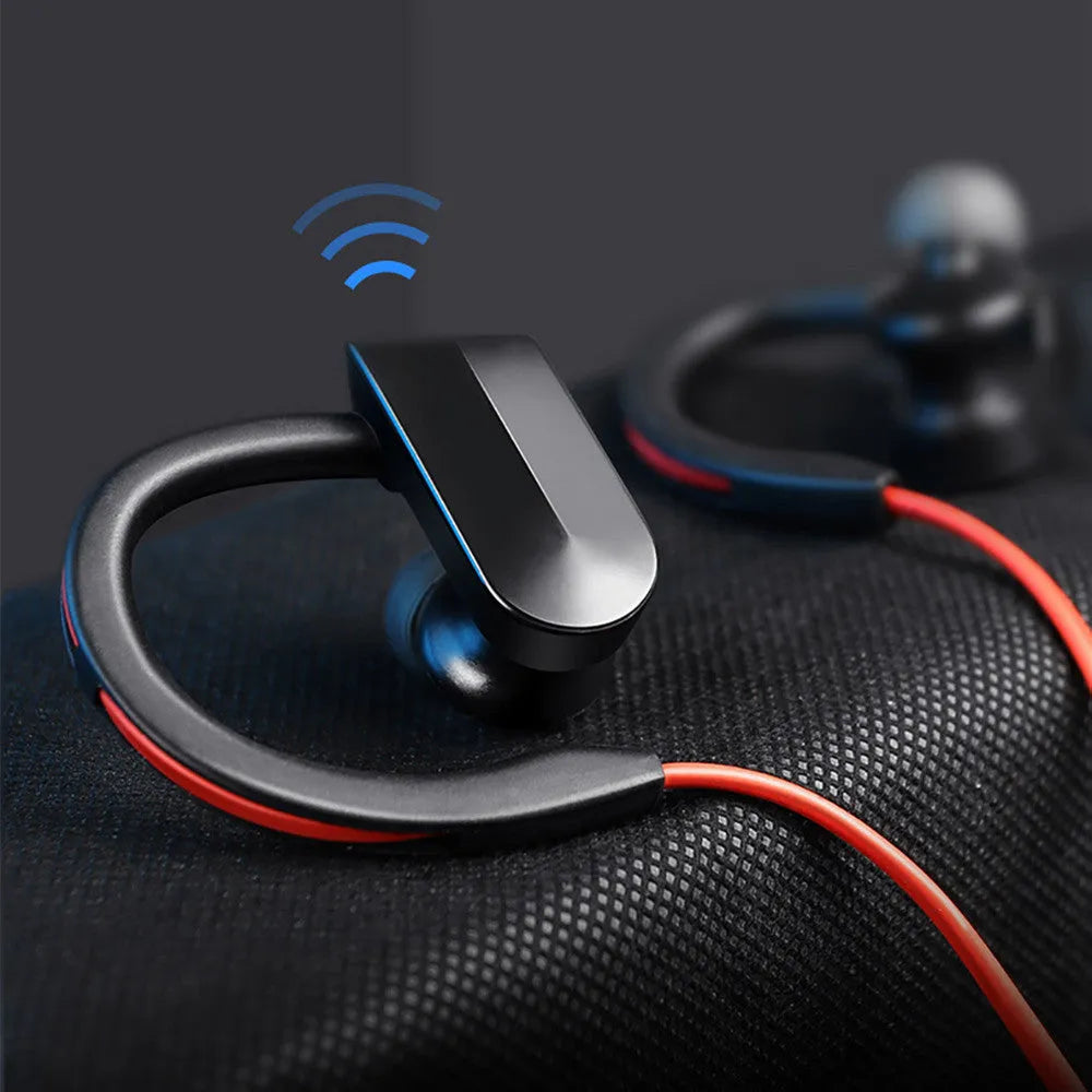 Black wireless neck mounted Bluetooth earphones with neckband design and magnetic earpieces