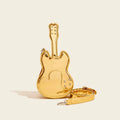 Guitar-shaped silver crossbody shoulder bag made from PU leather on a mannequin.