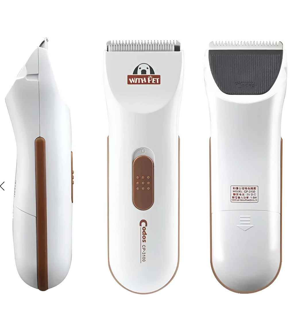 White pet electric hair clipper with ceramic blade for dog and cat grooming