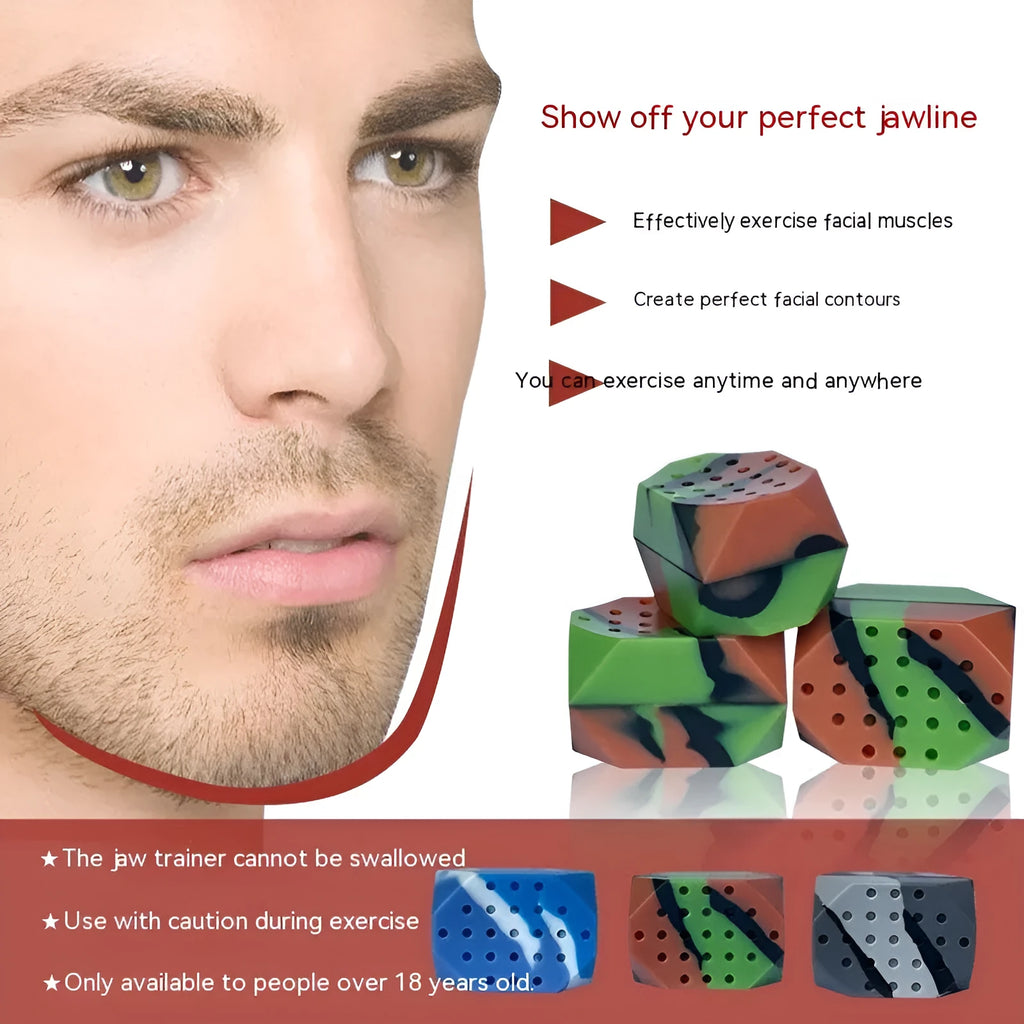 Two silicone camouflage facial muscle fitness balls in transparent packaging for jaw training