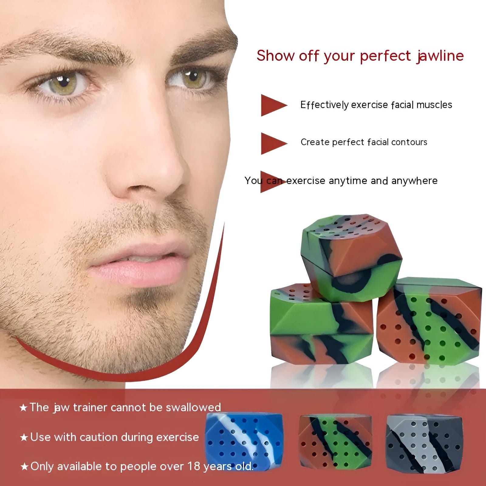 Two silicone camouflage facial muscle fitness balls in transparent packaging for jaw training