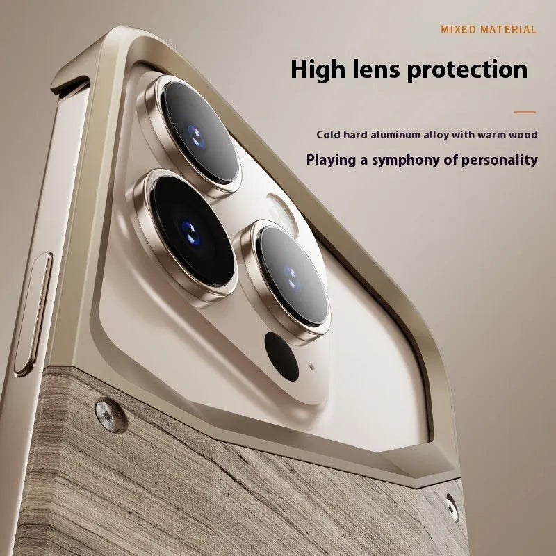 Hollow solid wood aluminium alloy heat dissipation phone case in dark gray for iPhone
