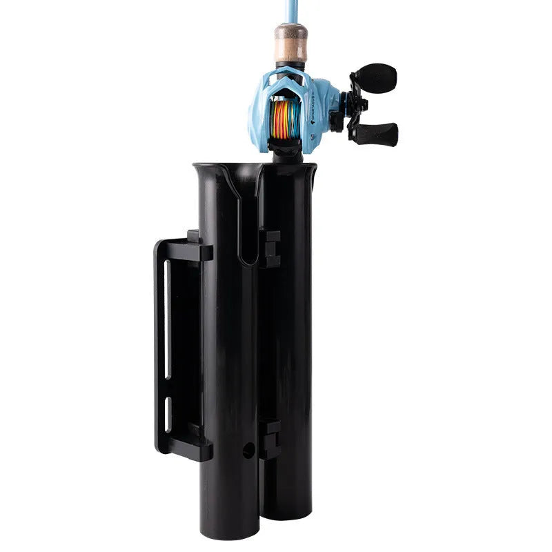 Plastic double-layer fishing rod rack mounted on a bicycle frame