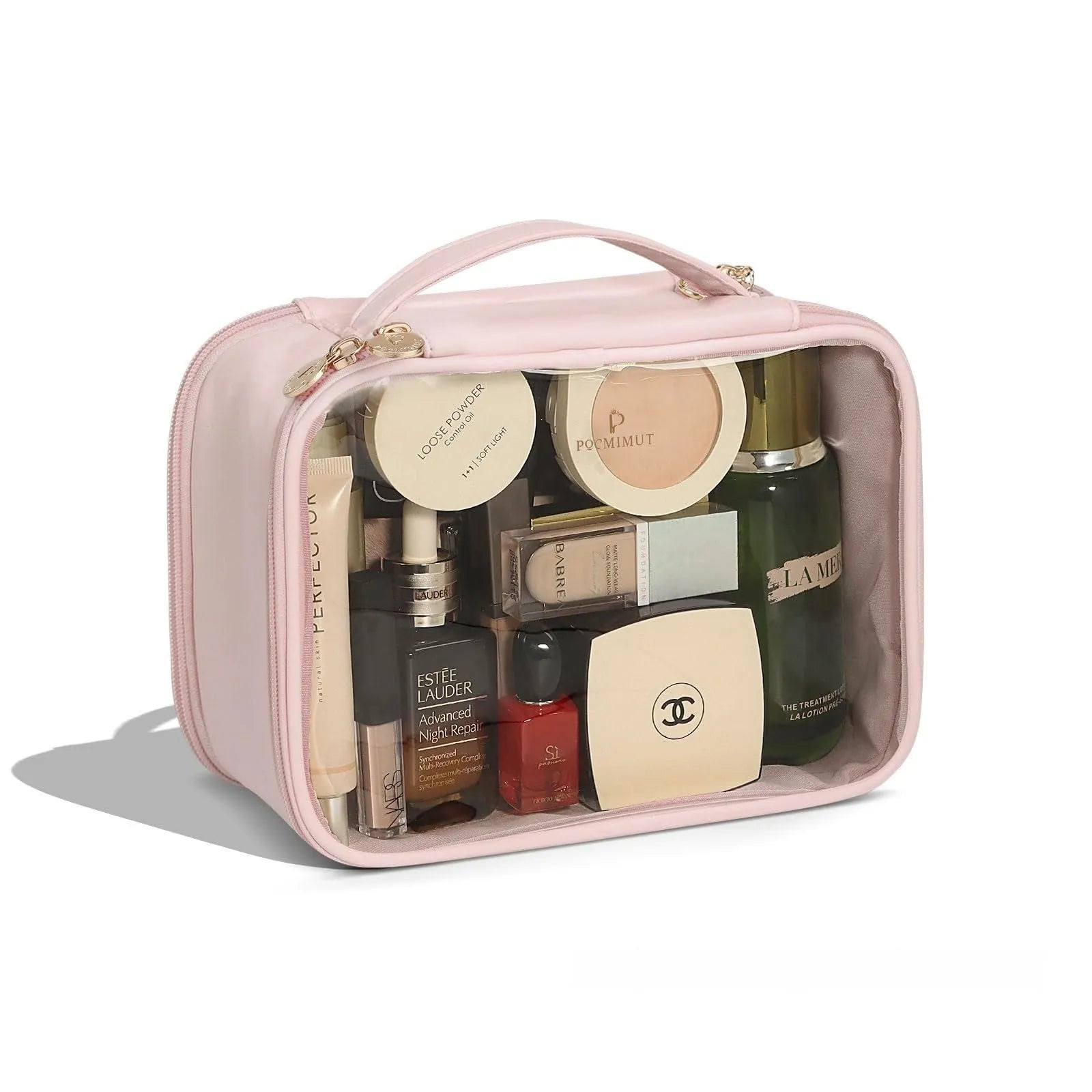 Transparent PVC cosmetic travel bag with waterproof construction and multiple colour options