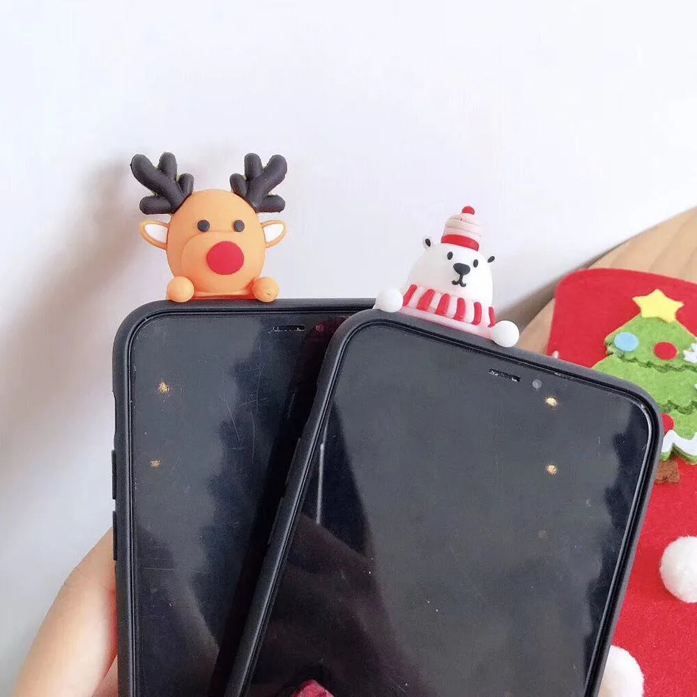 Christmas themed silicone back cover case for various iPhone models in festive holiday colours.