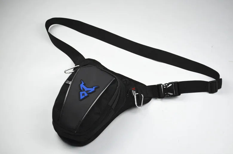 Motorcycle leg bag in 1200D Oxford cloth, shown in one of four colours: red, blue, green, or grey.