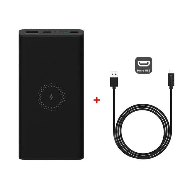 Black and white large capacity 10000mAh power bank with USB-C and wireless charging